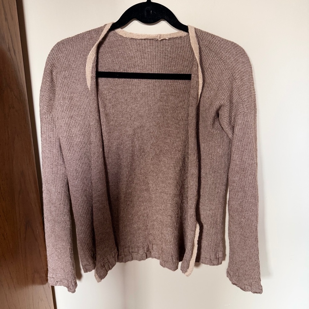 Hand knit cardigan brown and cream size XS